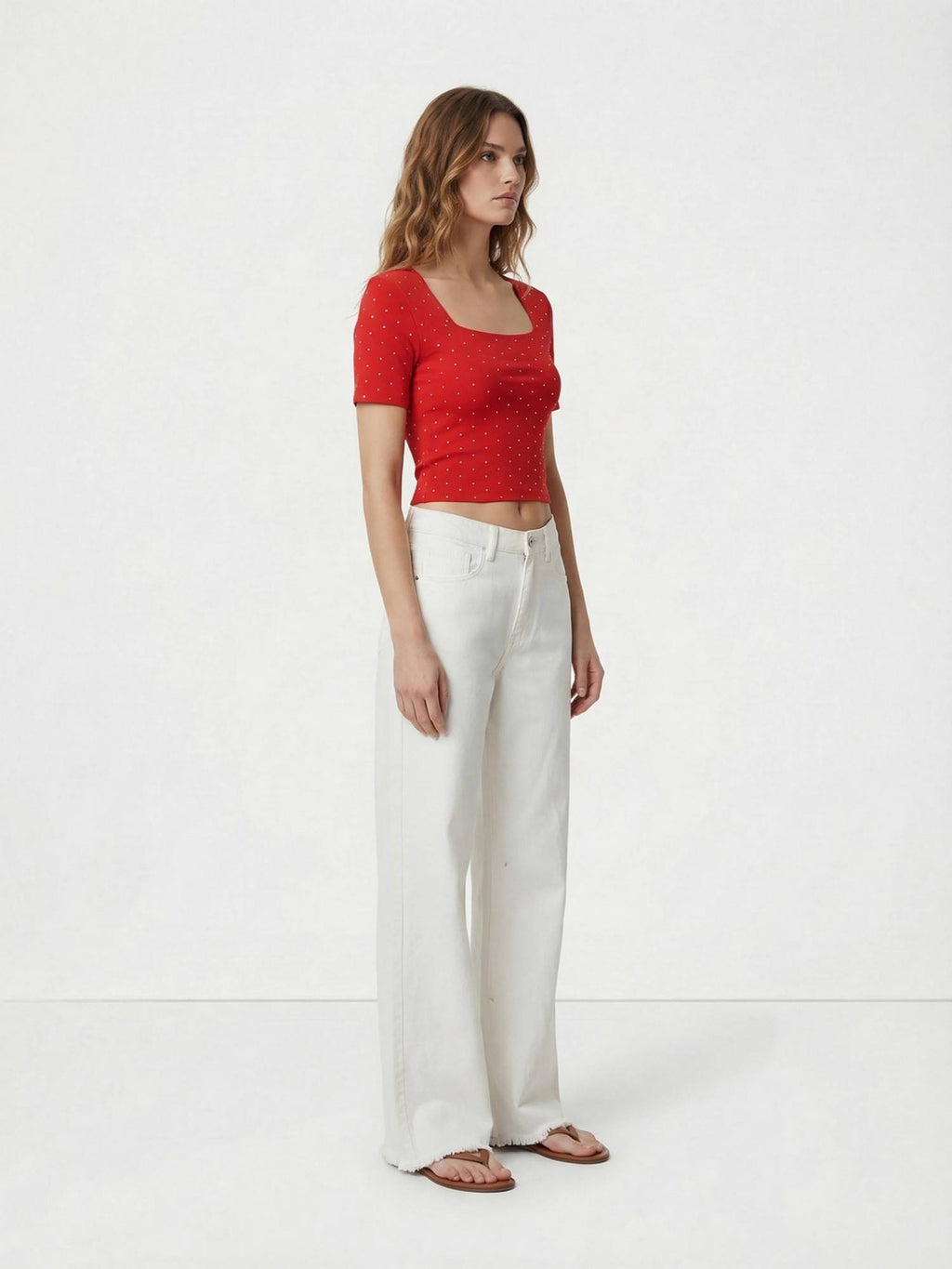 Red Cotton Polka Dots Crop Top | CT61 - view 3