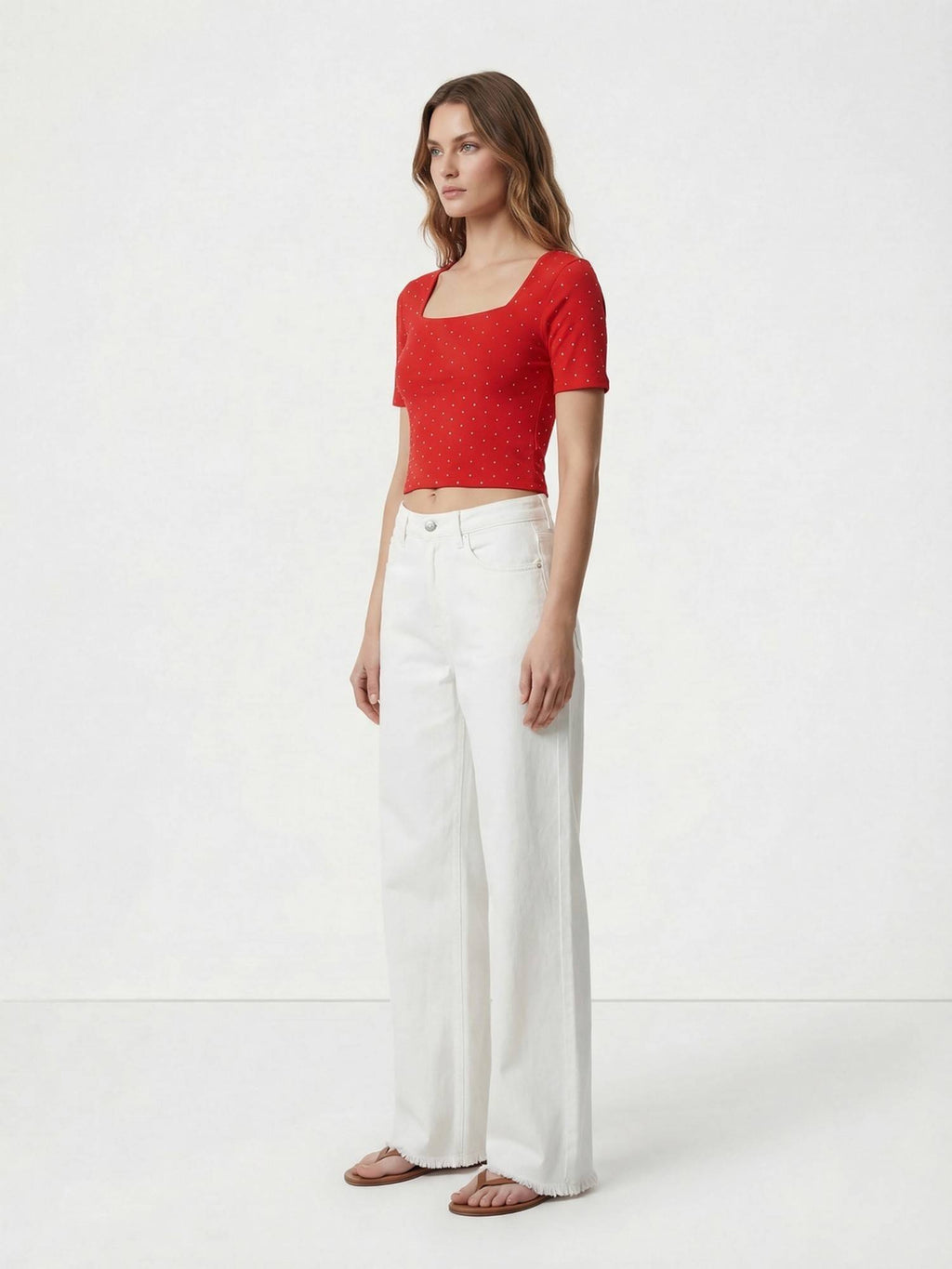 Red Cotton Polka Dots Crop Top | CT61 - view 4