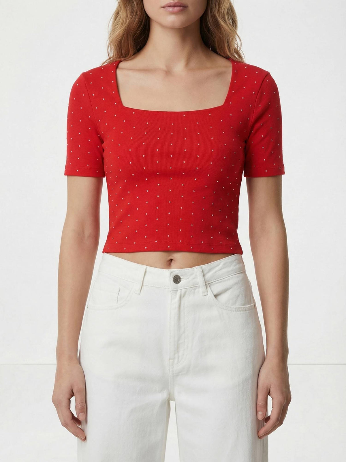 Red Cotton Polka Dots Crop Top | CT61 - view 5