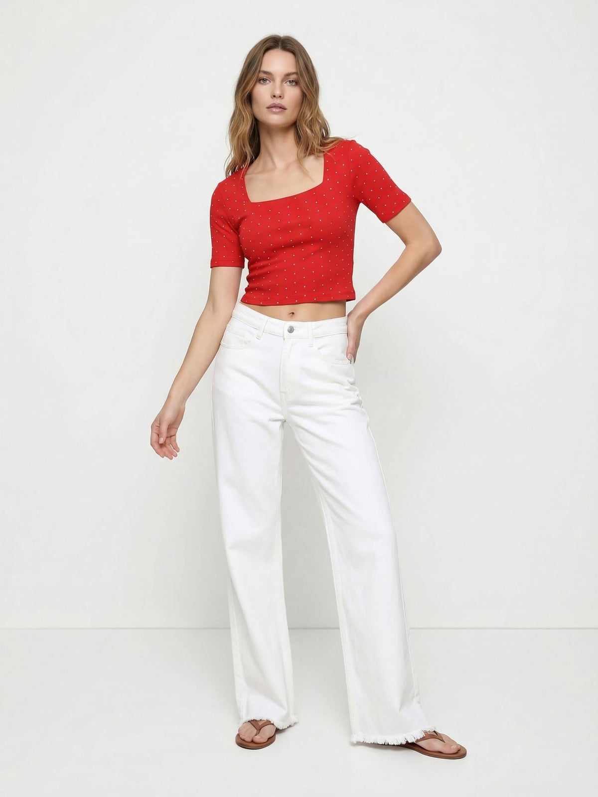 Red Cotton Polka Dots Crop Top | CT61 - view 6