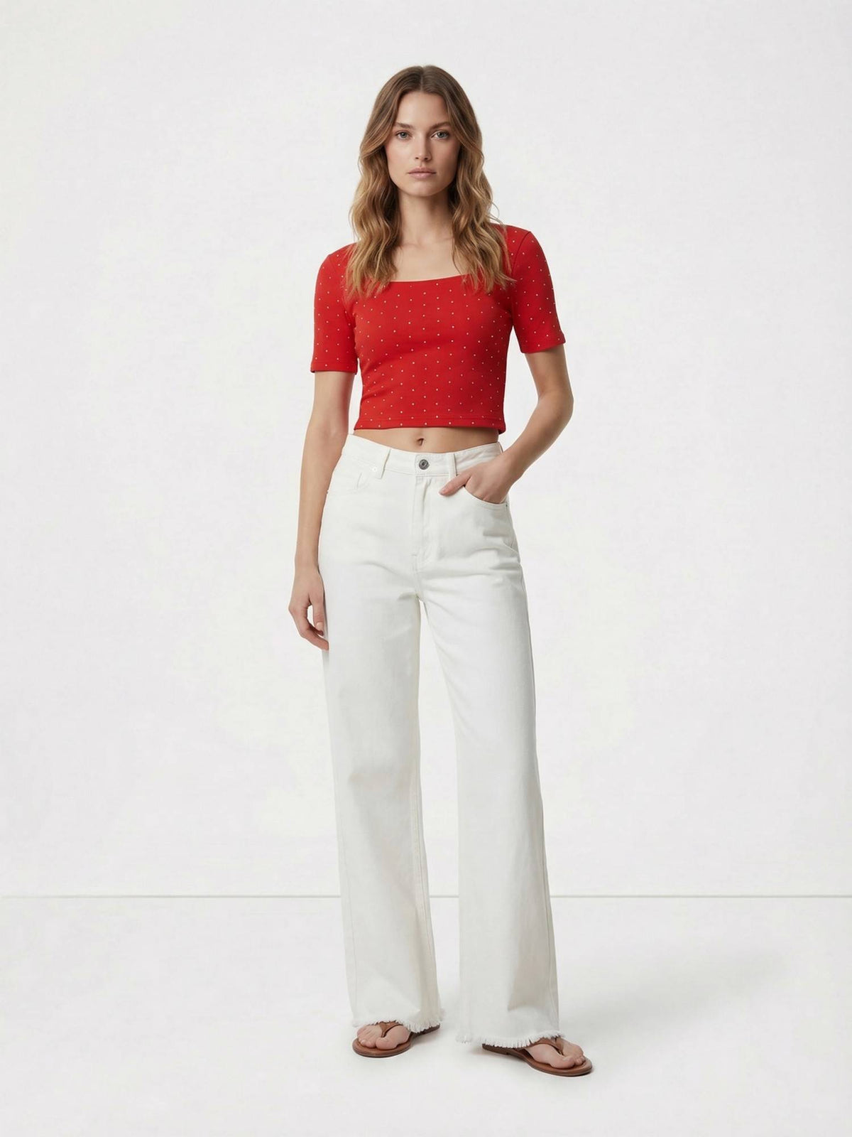 Red Cotton Polka Dots Crop Top | CT61 - view 7