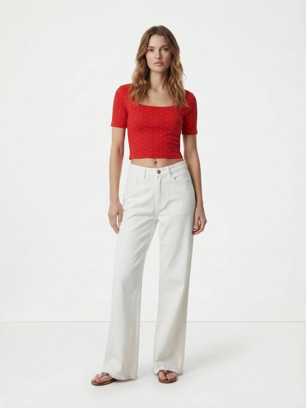 Red Cotton Polka Dots Crop Top | CT61 - view 8