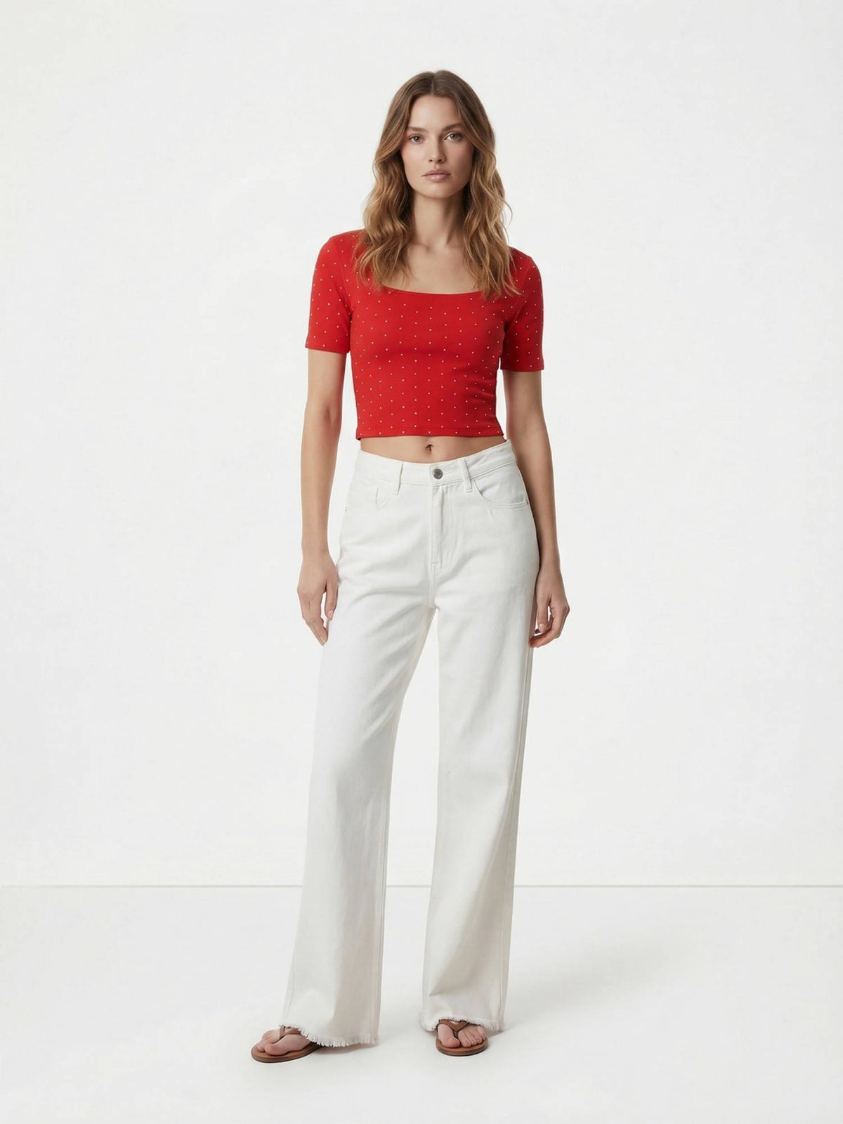 Red Cotton Polka Dots Crop Top | CT61 - view 8