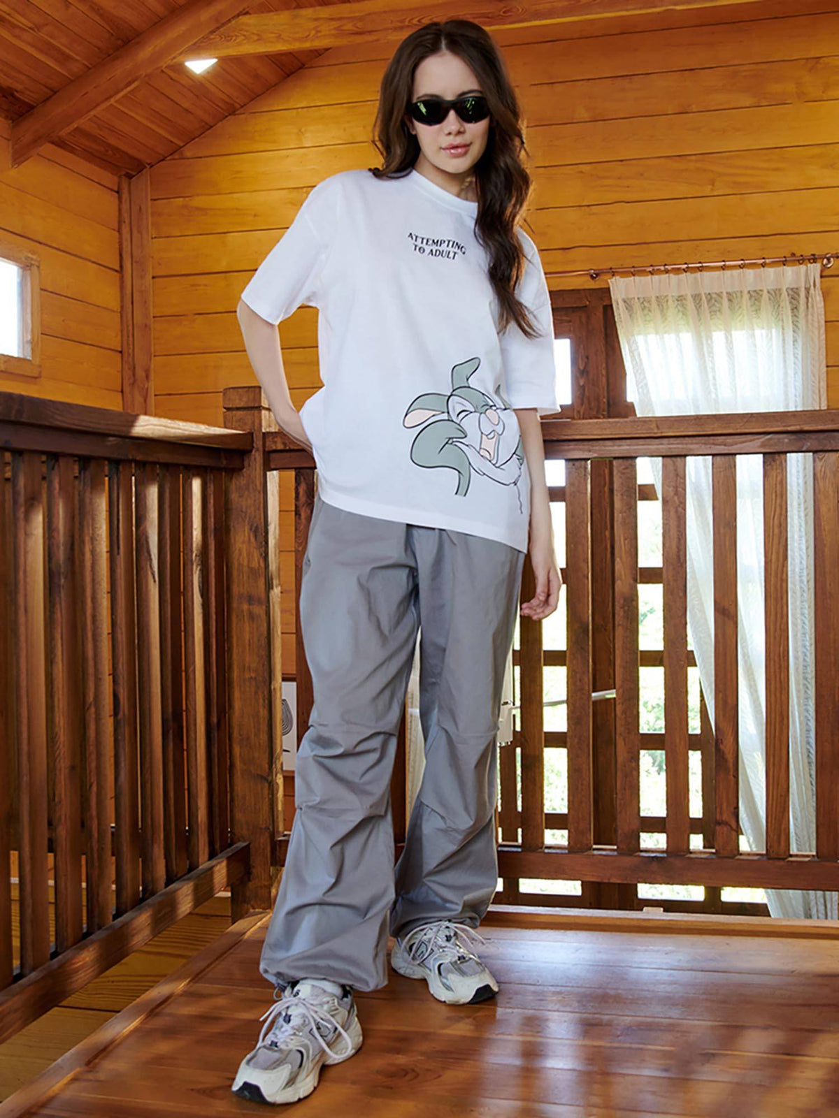 Women's White Attempting To Adult Graphic Printed Oversized T-shirt | HD56 - view 5