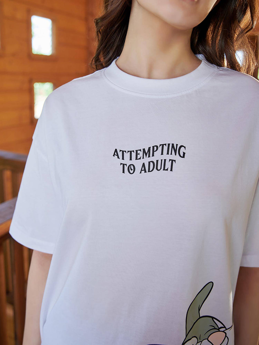 Women's White Attempting To Adult Graphic Printed Oversized T-shirt | HD56 - view 6