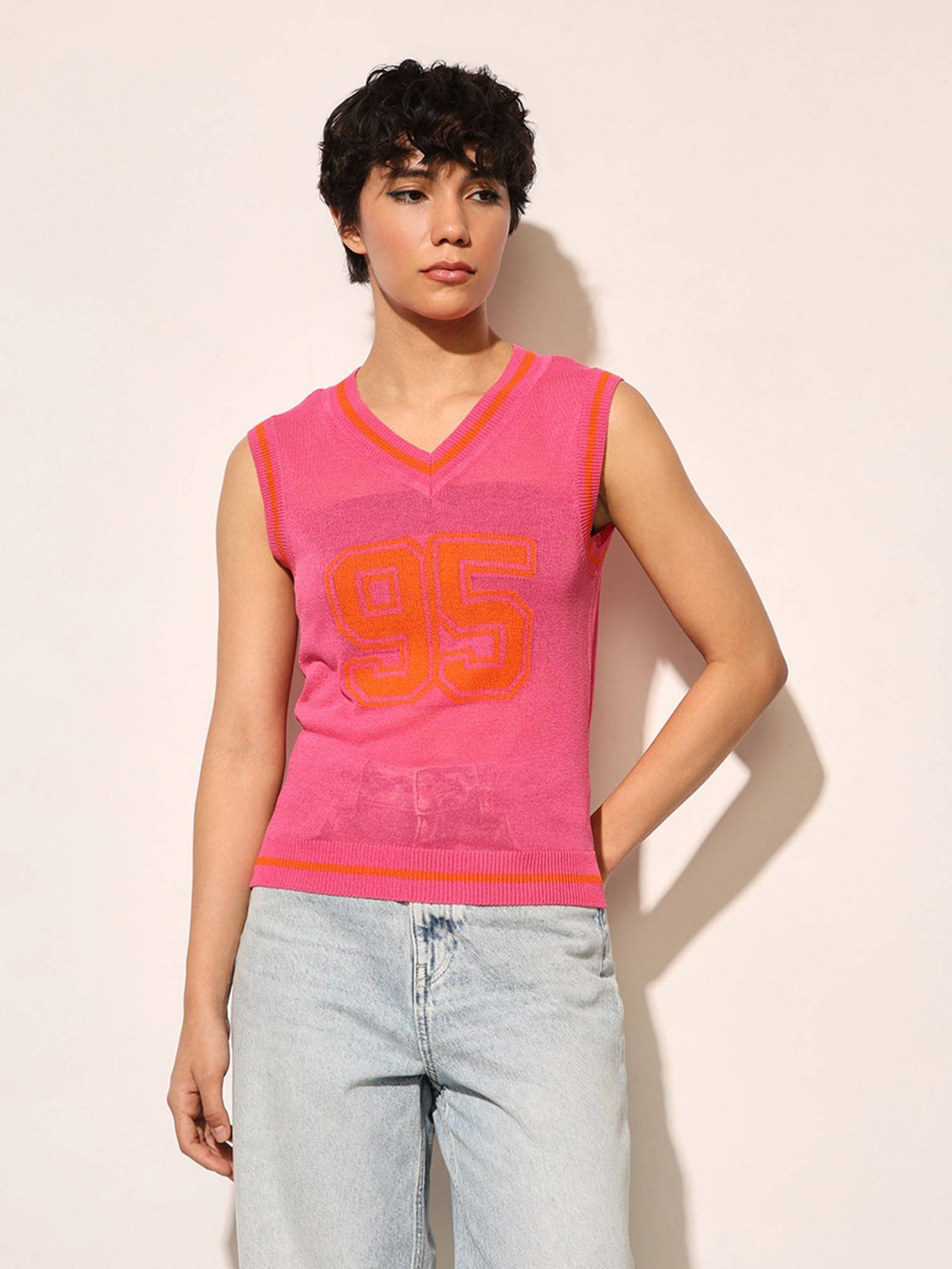 Pink Knitted Vest Top | TT98 - view 1