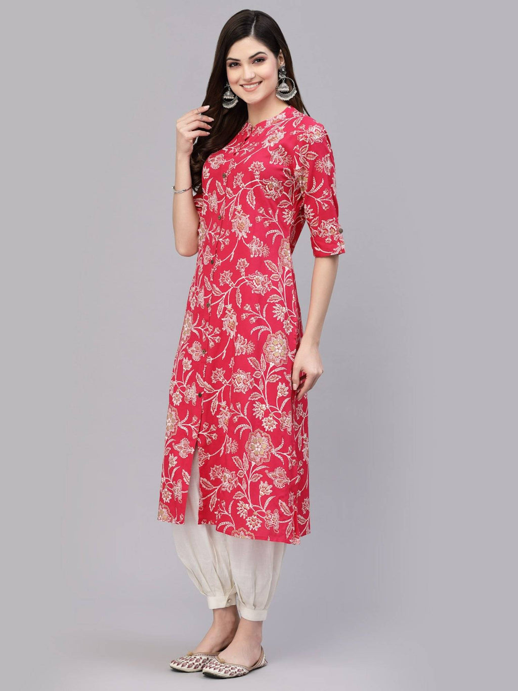 Womens Floral Print Rayon A-line Kurta | KDG - view 25