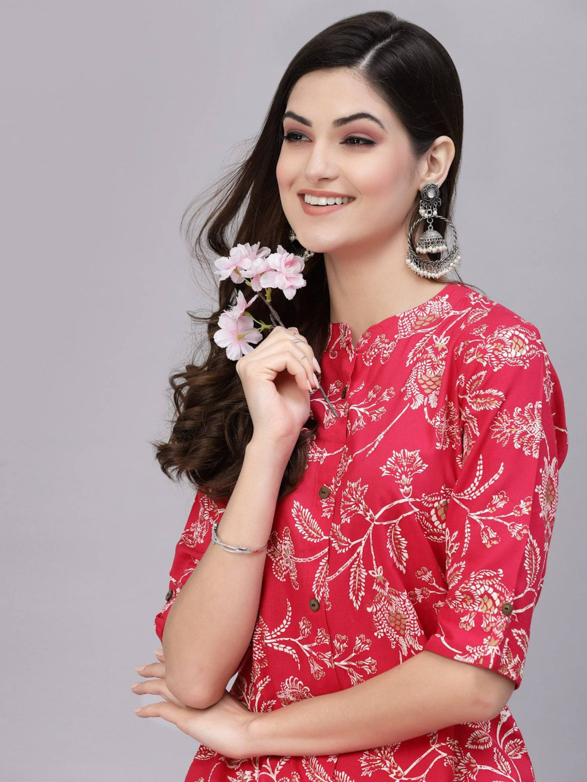 Womens Floral Print Rayon A-line Kurta | KDG - view 28