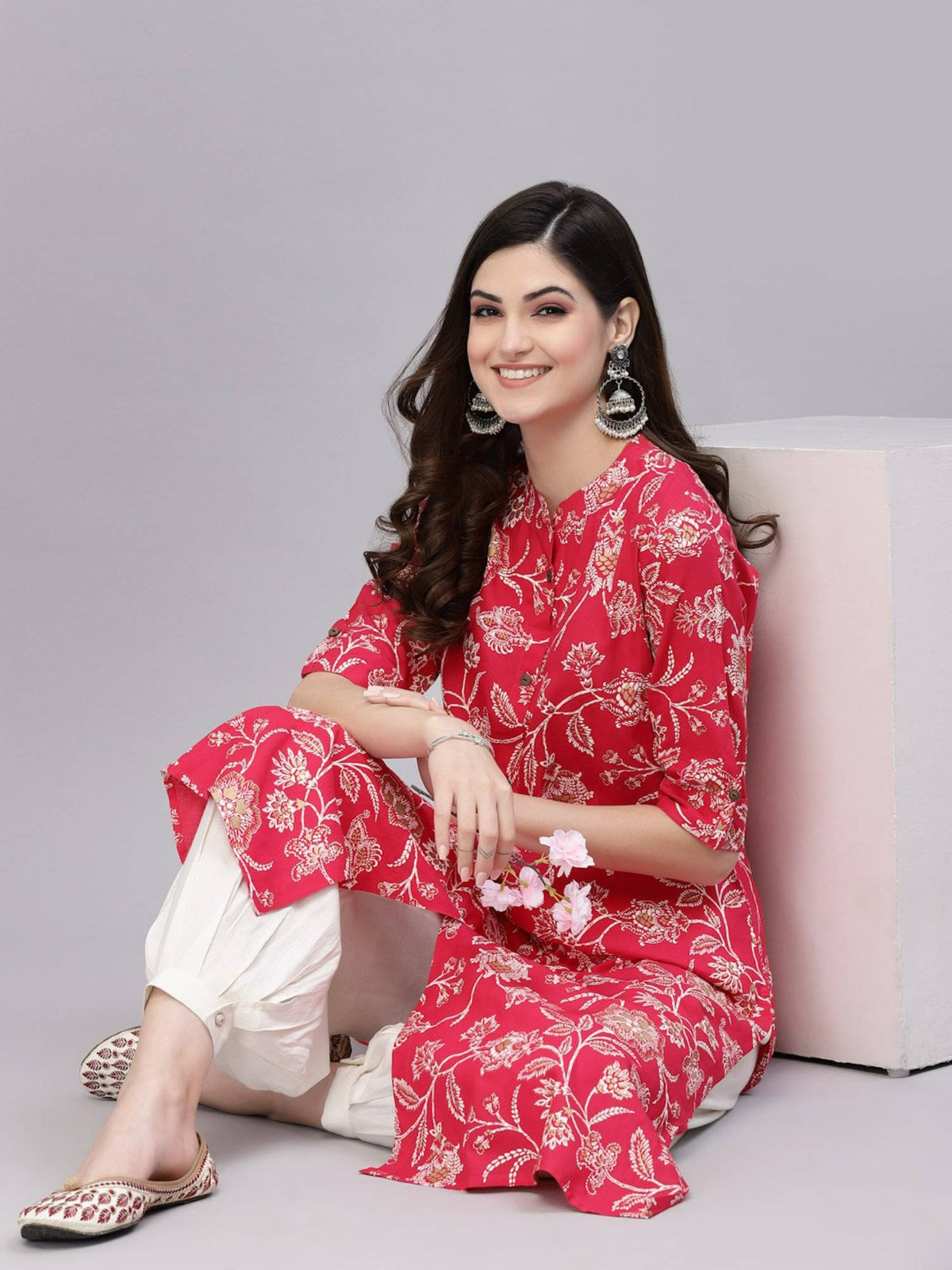Womens Floral Print Rayon A-line Kurta | KDG - view 29
