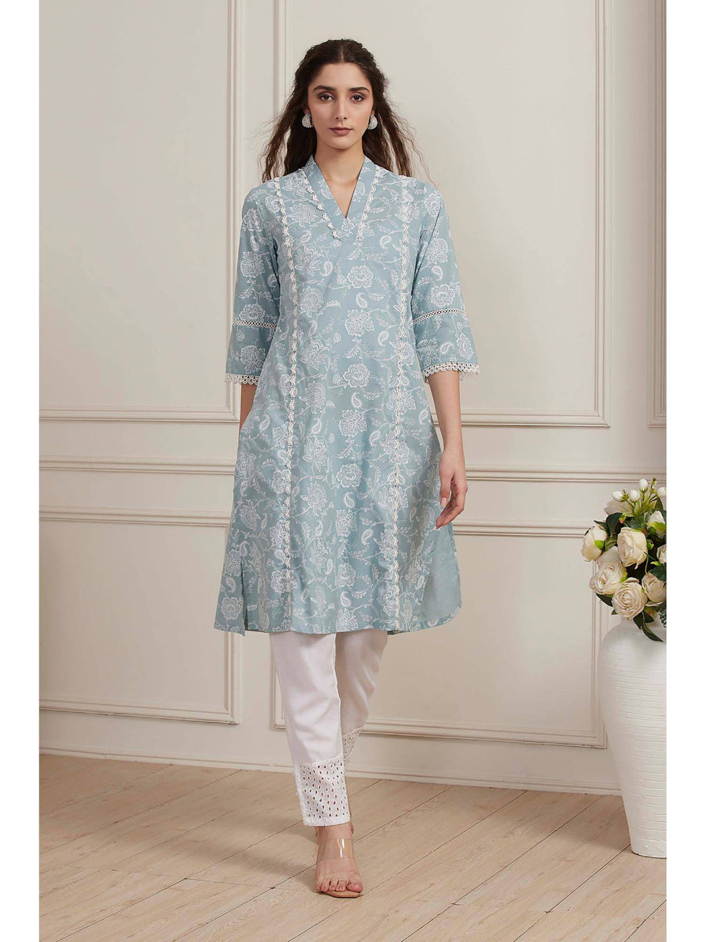 Blue Floral Kurta | KDG - view 1
