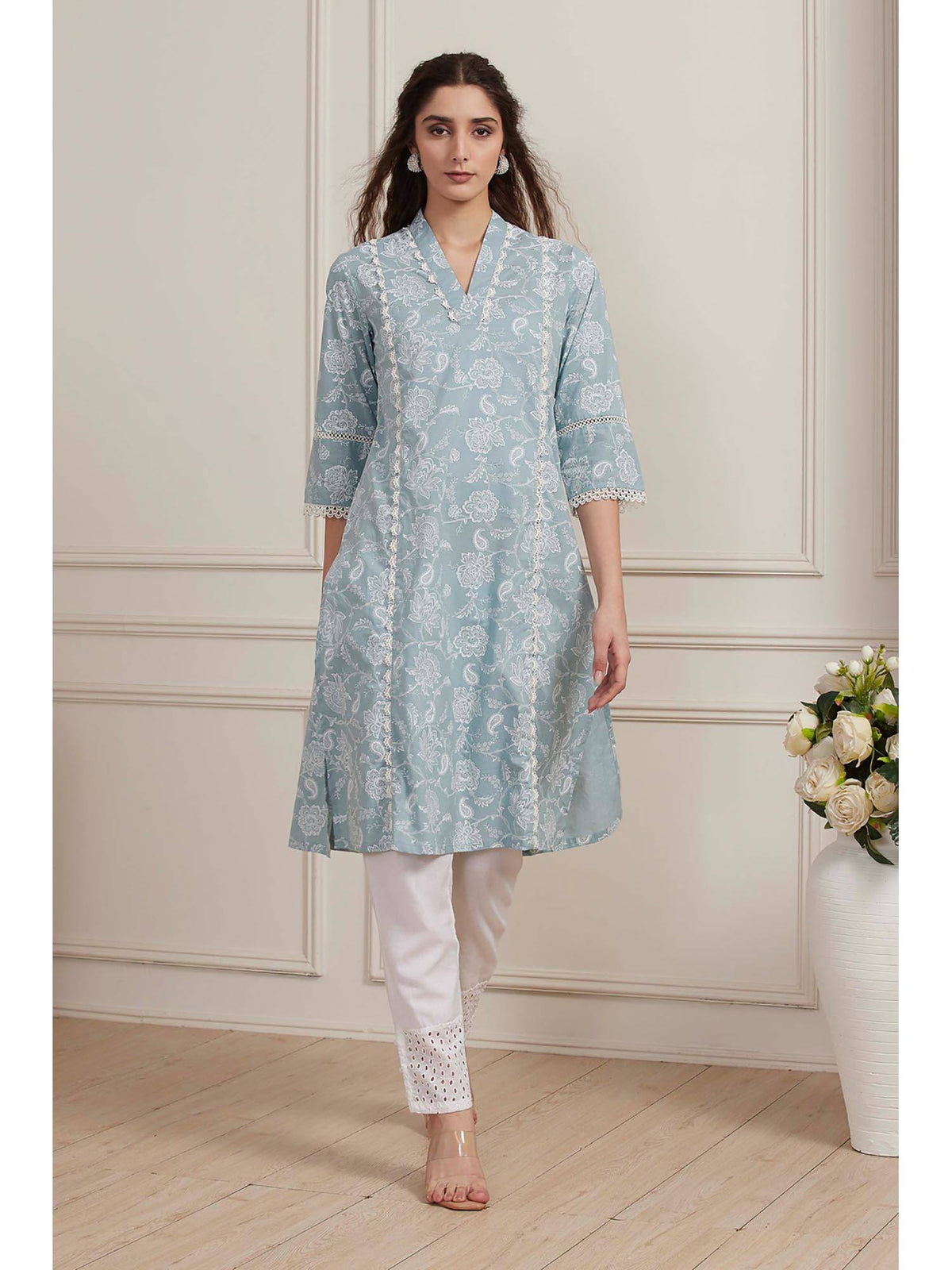 Blue Floral Kurta | KDG - view 1