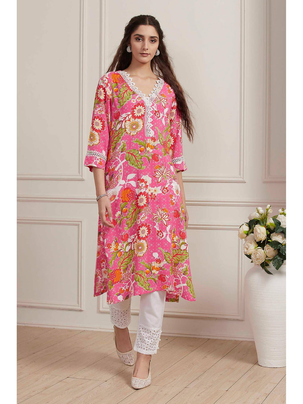 Pink Floral Kurta | FY93 - view 1
