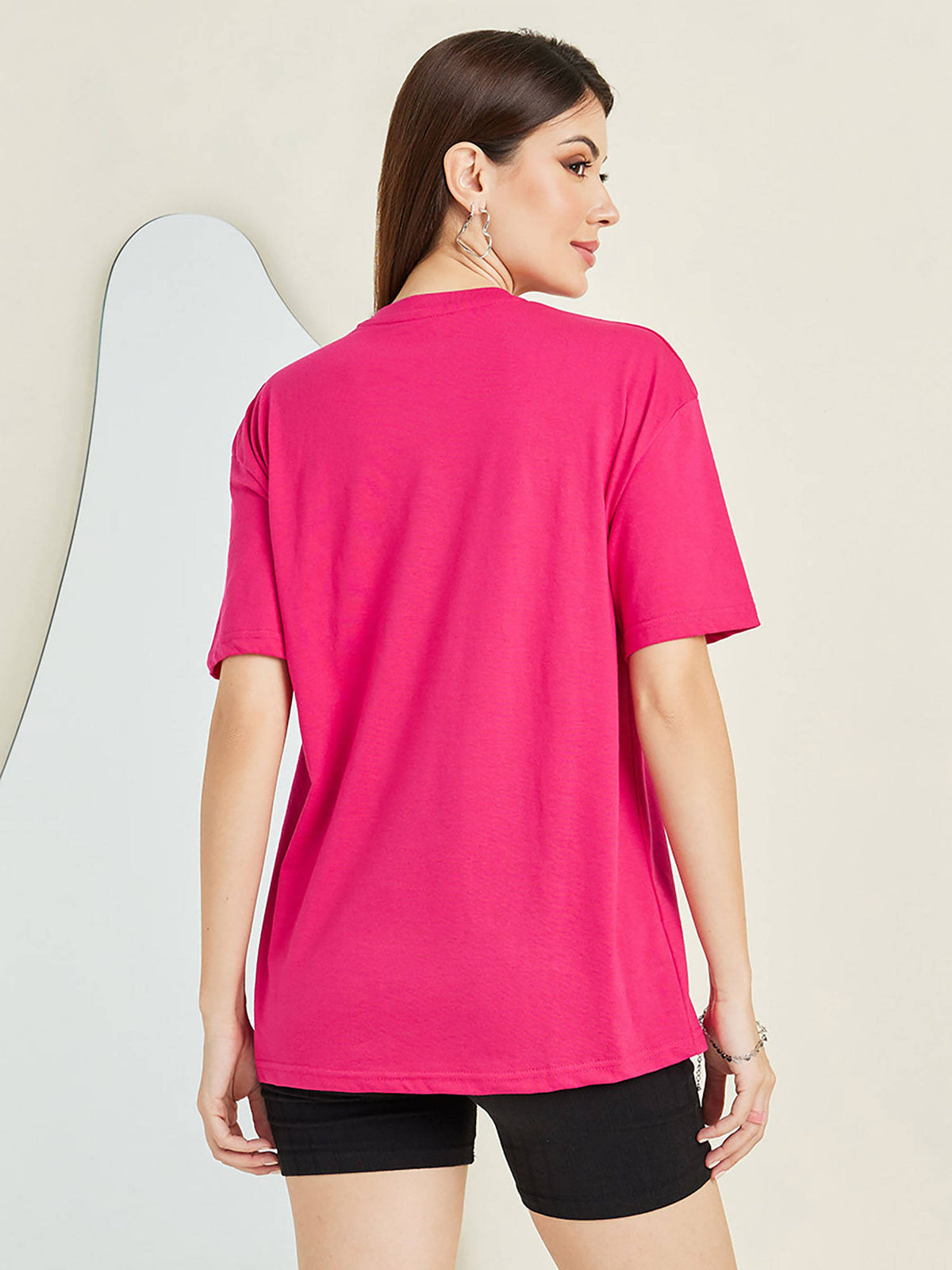 Women Pink Oversized Brooklyn Print Longline Cotton T-Shirt | TS56 - view 5