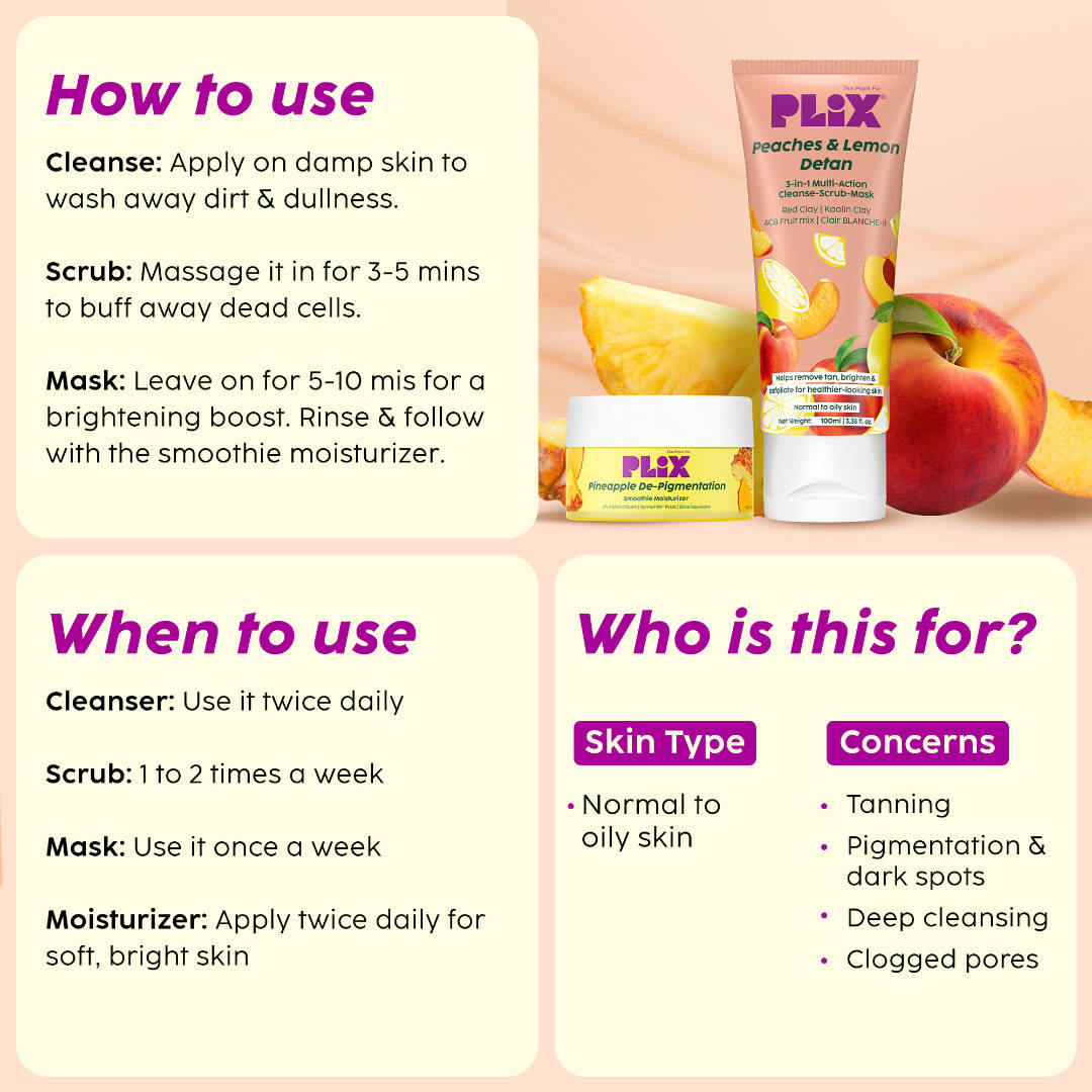 Peaches & Lemon 3-in-1 Detan Face Wash, Scrub & Mask + Pineapple Moisturizer | PL1 - view 6
