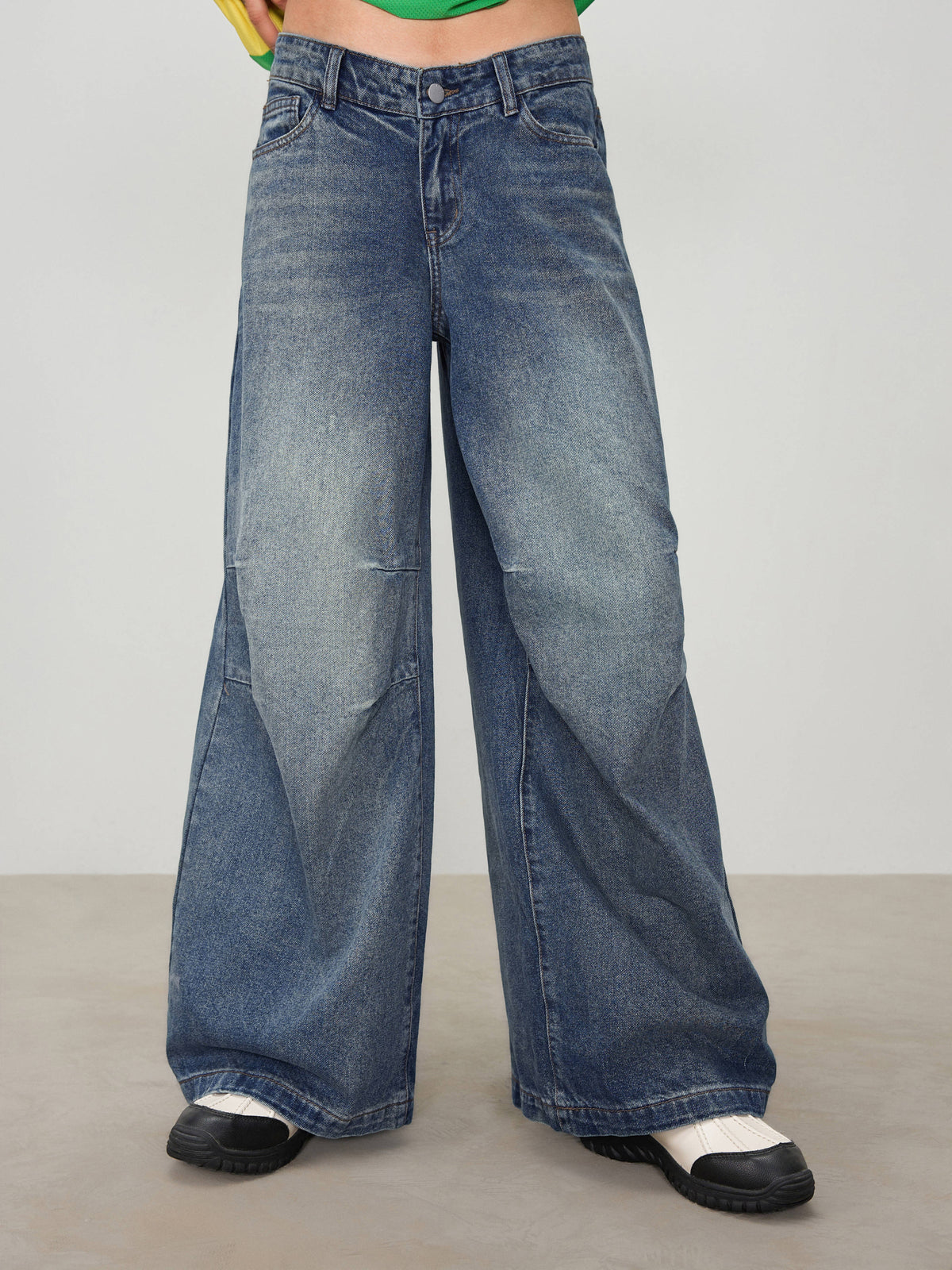 Denim Low Rise Solid Wide Leg Baggy Jeans | BG78 - view 1