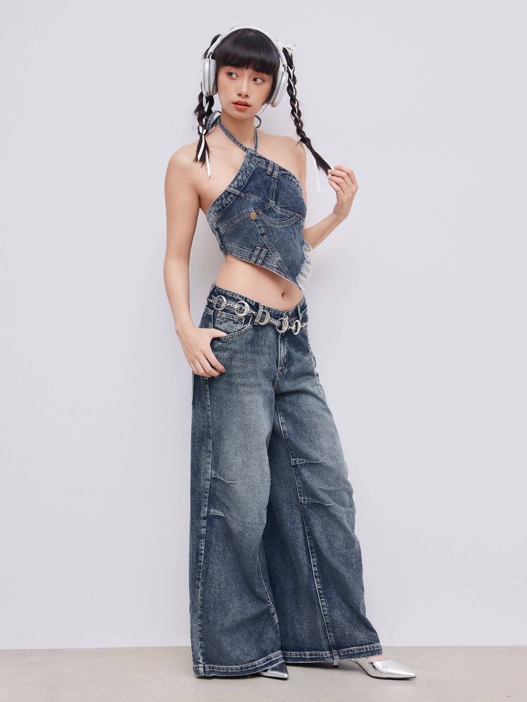 Denim Low Rise Solid Wide Leg Baggy Jeans | BG78 - view 7