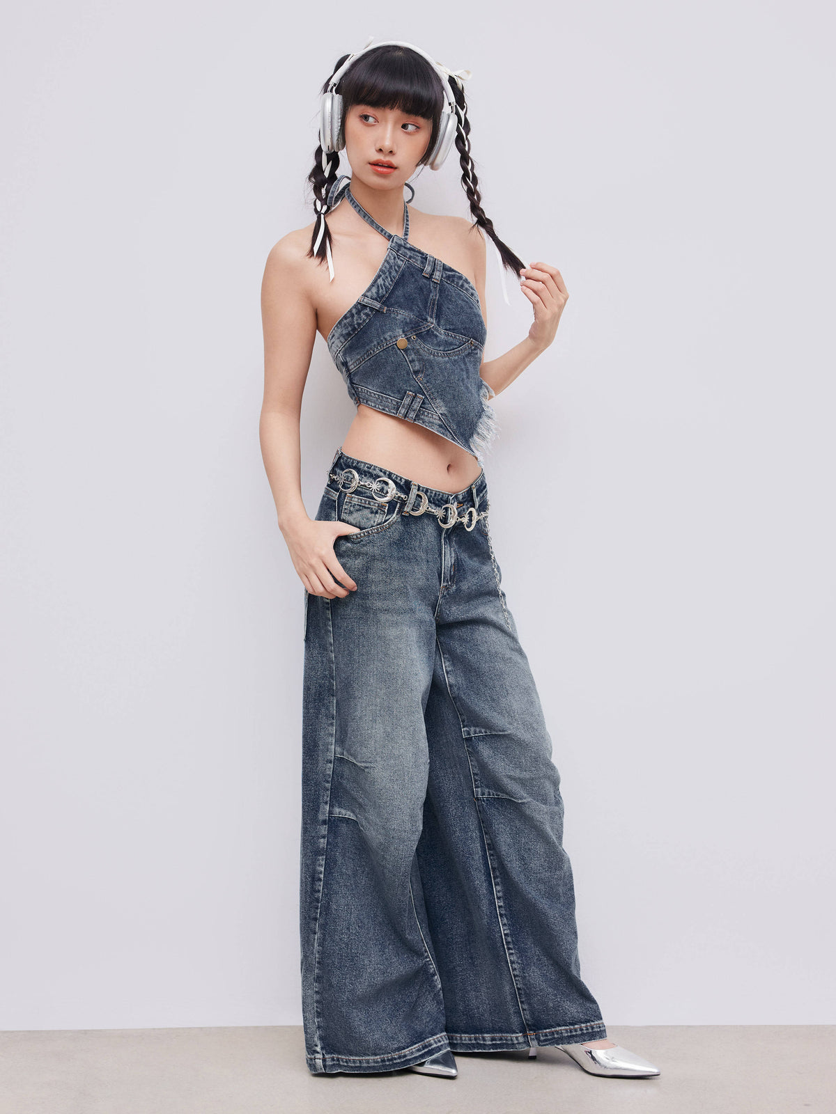 Denim Low Rise Solid Wide Leg Baggy Jeans | BG78 - view 7