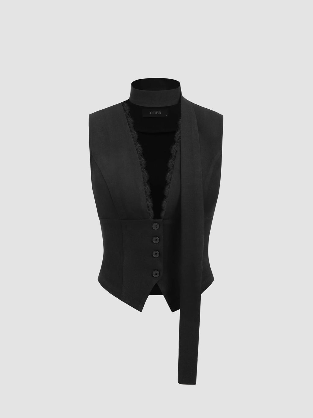 V-neck Solid Lace Trim Blazer Vest With Scarf | JC78 - view 6
