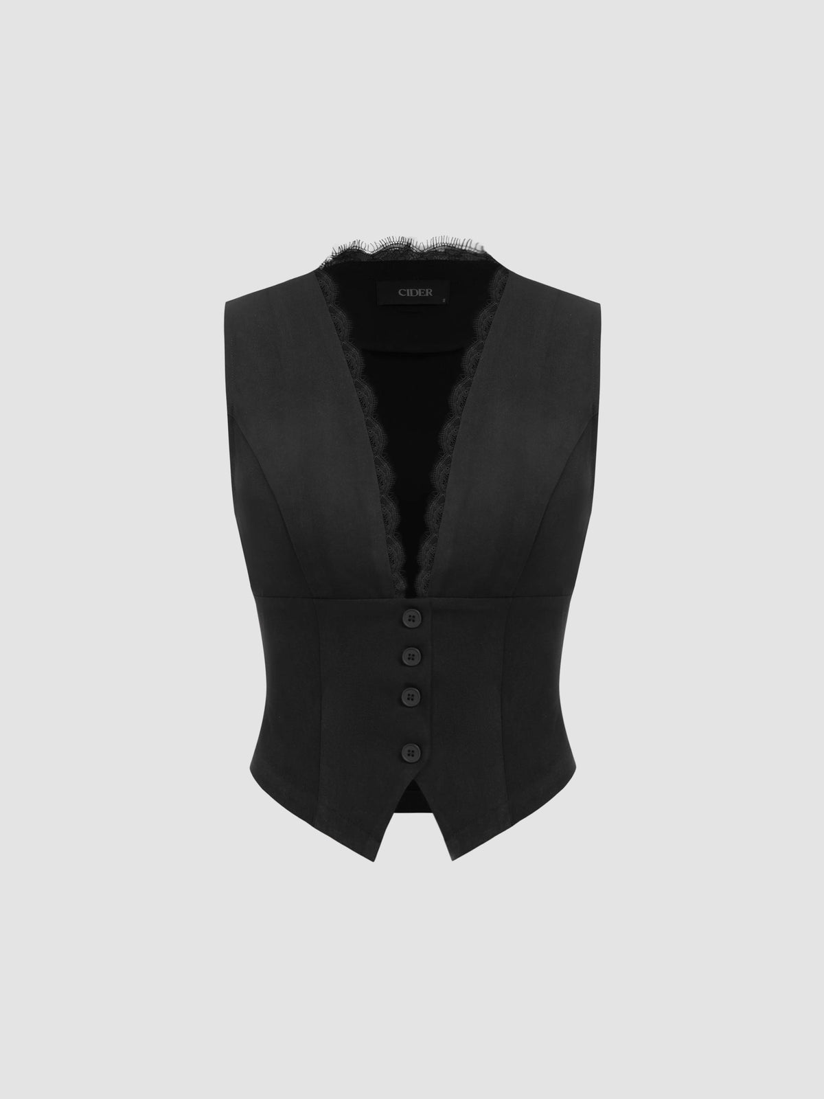 V-neck Solid Lace Trim Blazer Vest With Scarf | JC78 - view 9