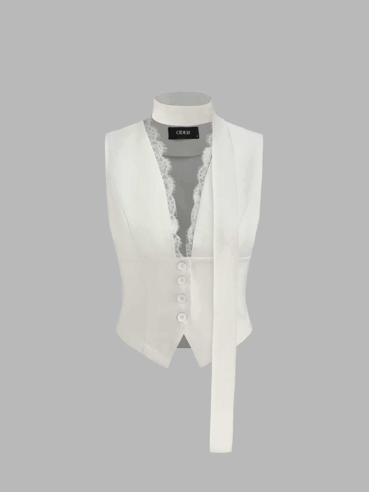 V-neck Solid Lace Trim Blazer Vest With Scarf | JC78 - view 10