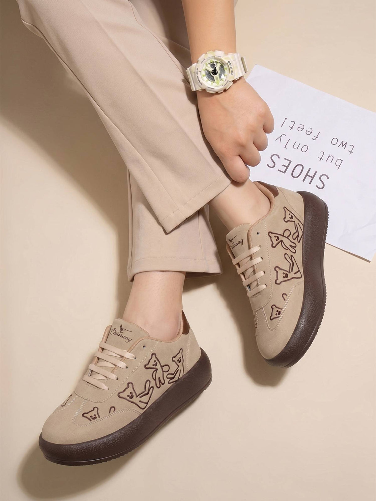 Women Beige Synthetic Sole Sneakers | SN09 - view 1