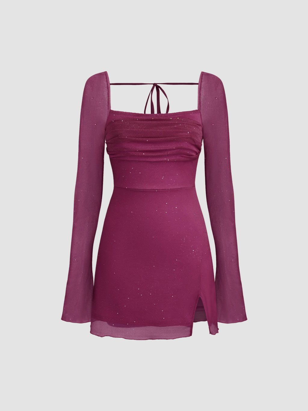 Square Neck Solid Glitter Knotted Mini Dress | D56 - view 30