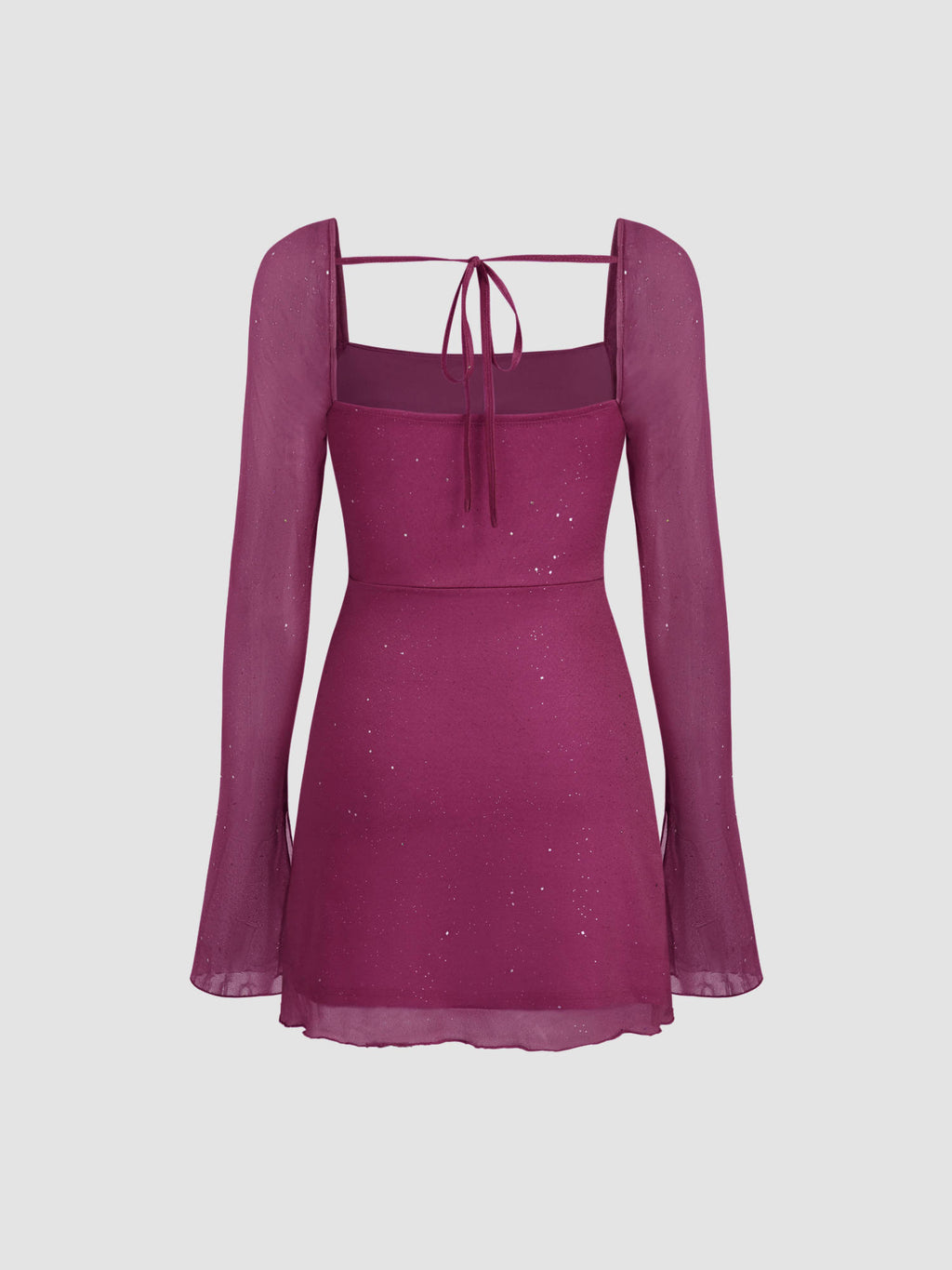 Square Neck Solid Glitter Knotted Mini Dress | D56 - view 36