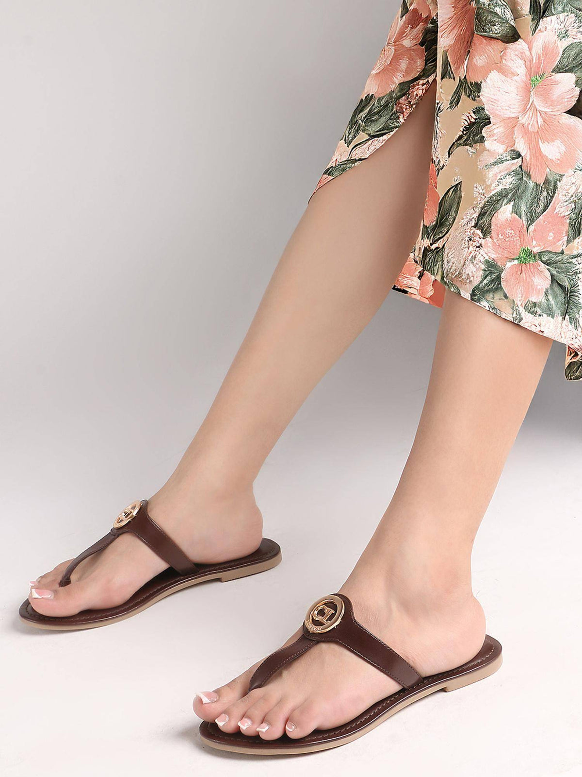 Elegant Cream Embellished T-Straps Flats | F61 - view 9