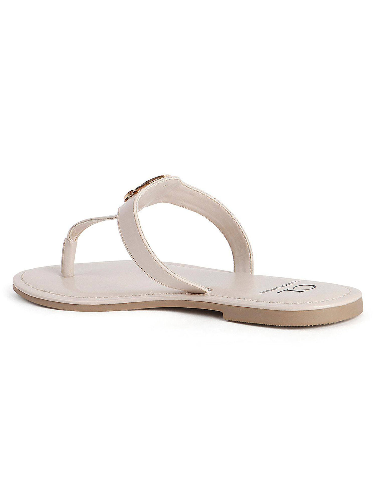 Elegant Cream Embellished T-Straps Flats | F61 - view 5