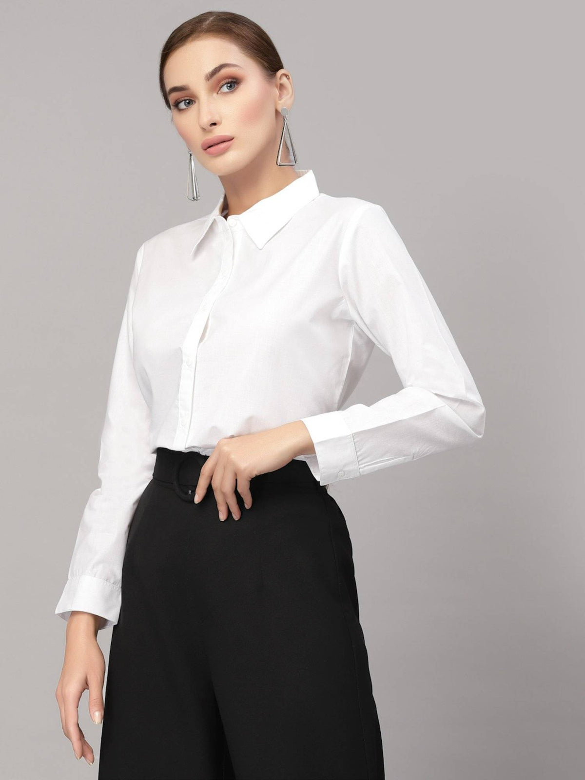Women Solid White PolyCotton Regular Formal Shirt | S67 - view 2