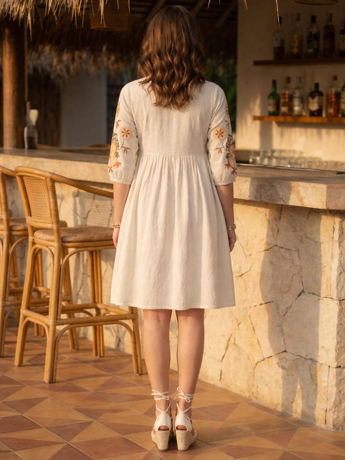 Floral Embroidered Puff Sleeve Short Dress | D56 - view 2