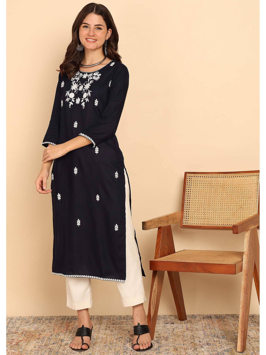 Black Solid Straight Rayon Stitched Kurta | U3S - view 3