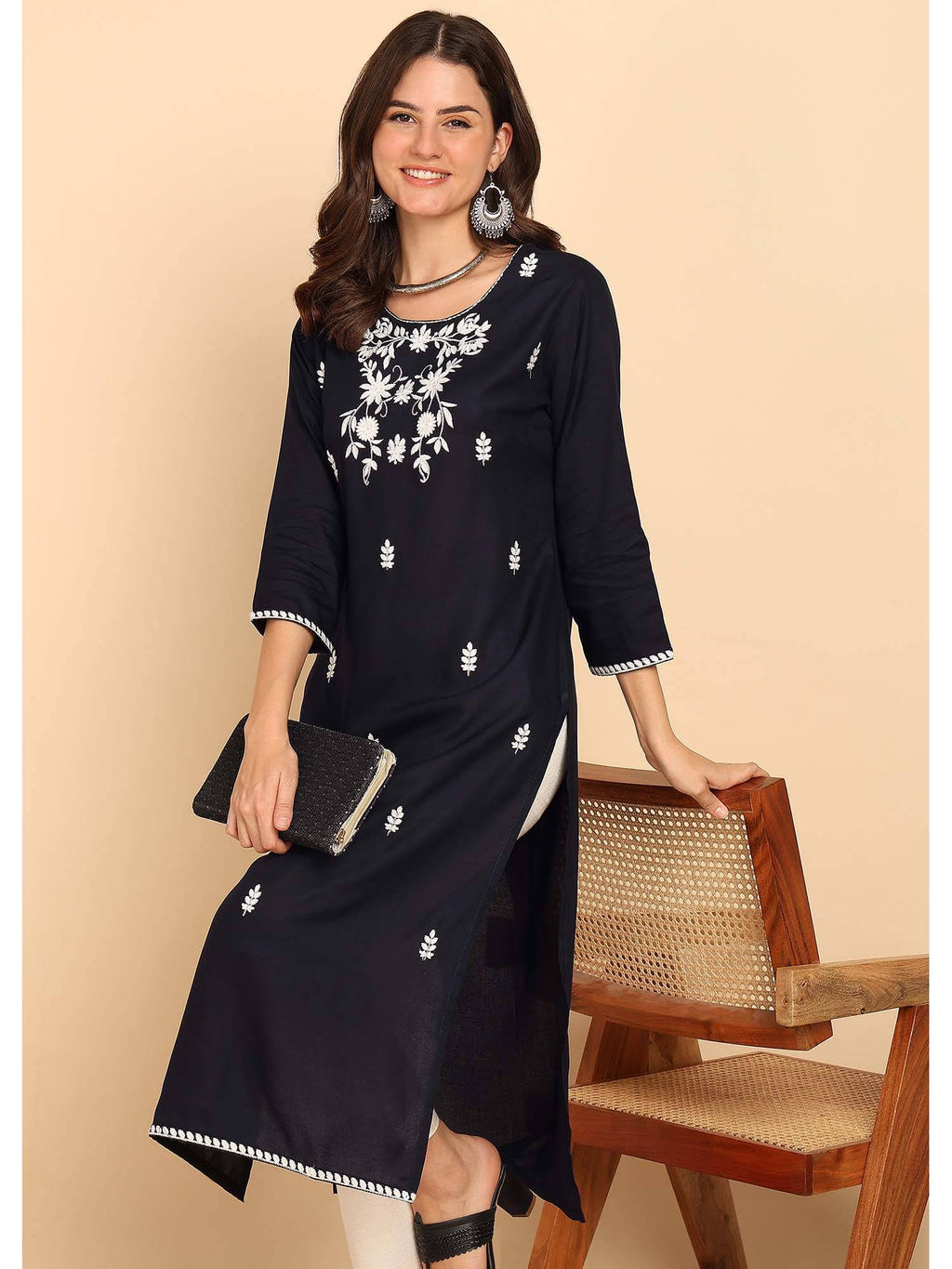 Black Solid Straight Rayon Stitched Kurta | U3S - view 4