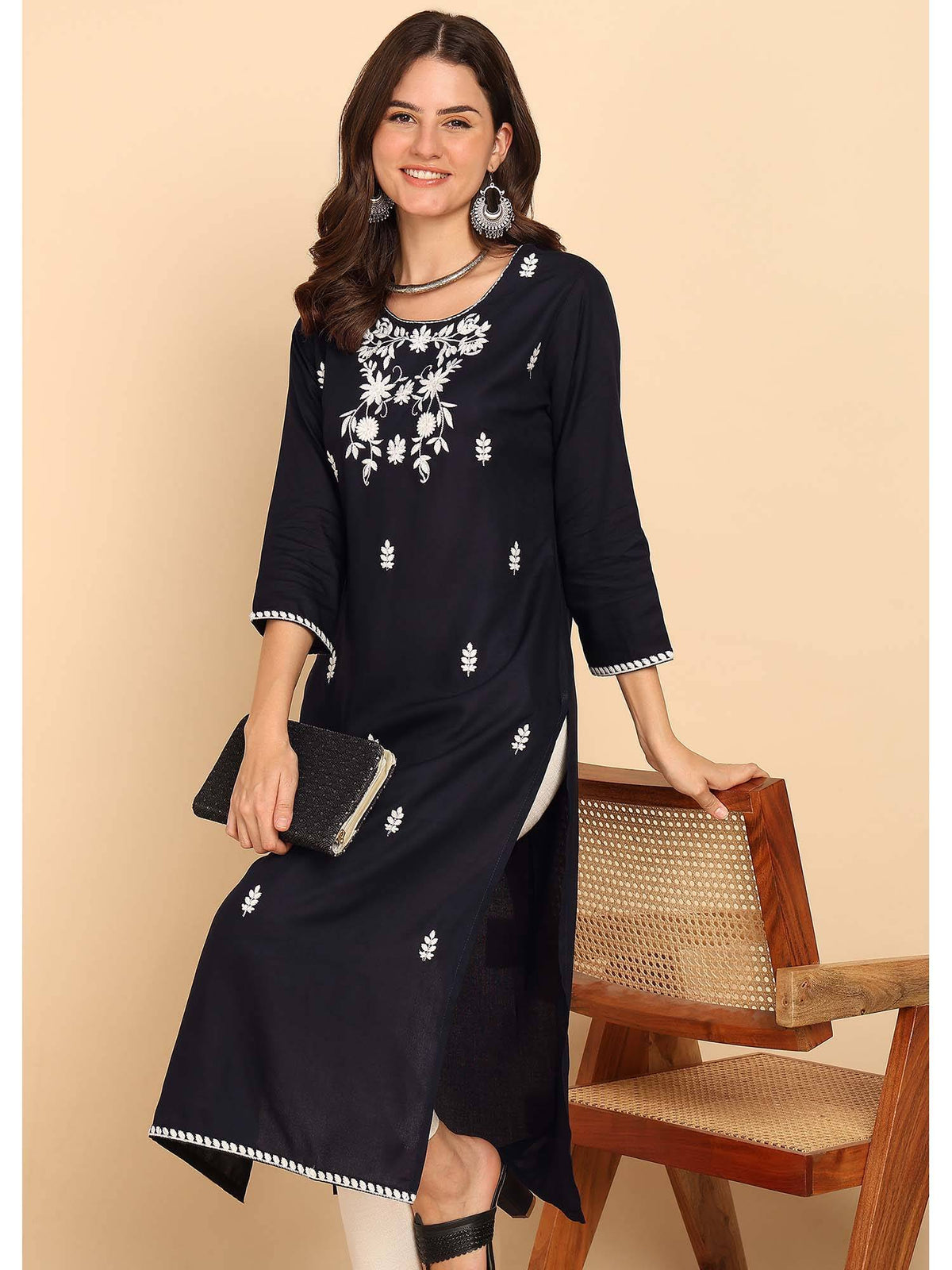 Black Solid Straight Rayon Stitched Kurta | U3S - view 4