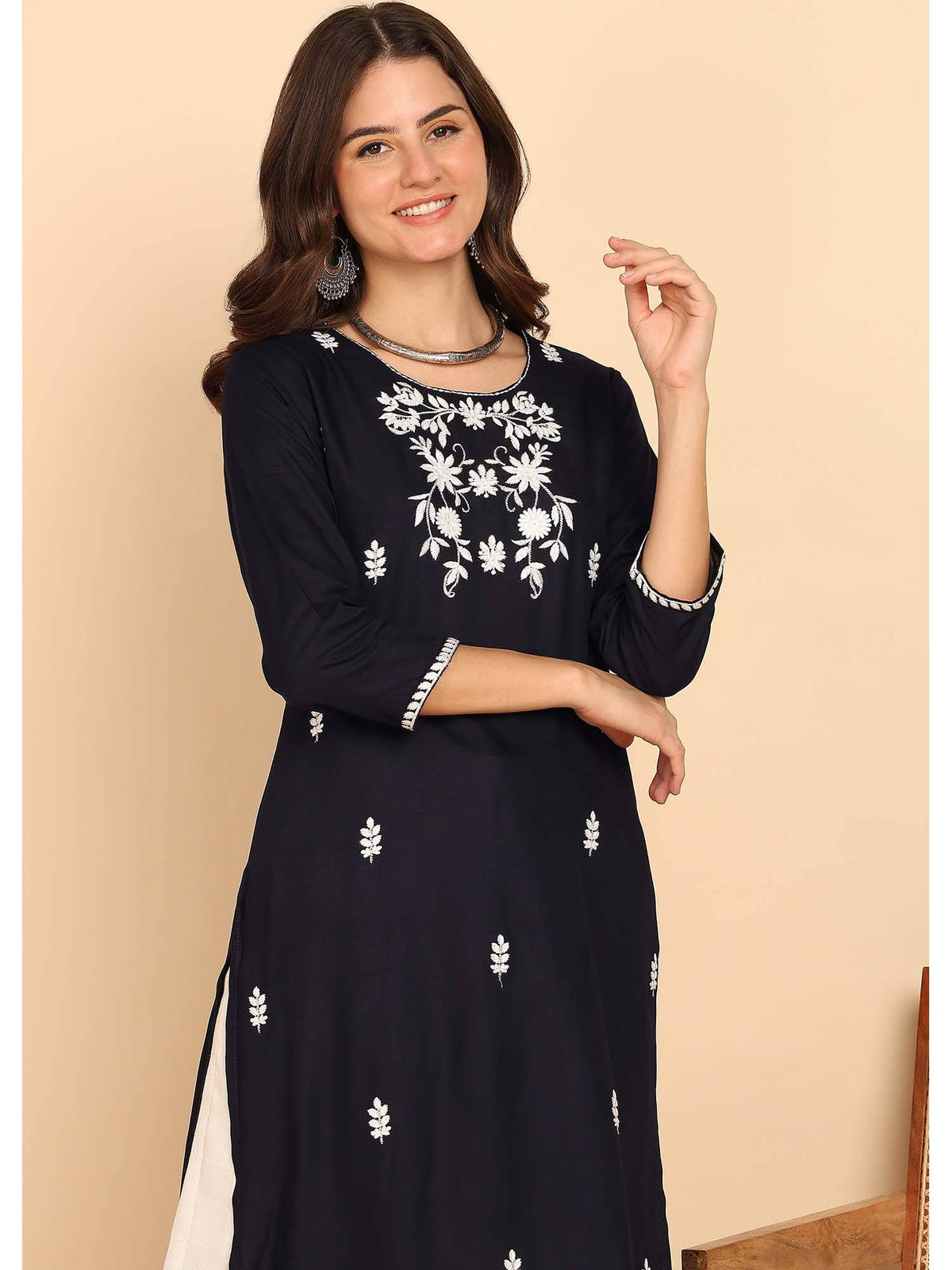 Black Solid Straight Rayon Stitched Kurta | U3S - view 5