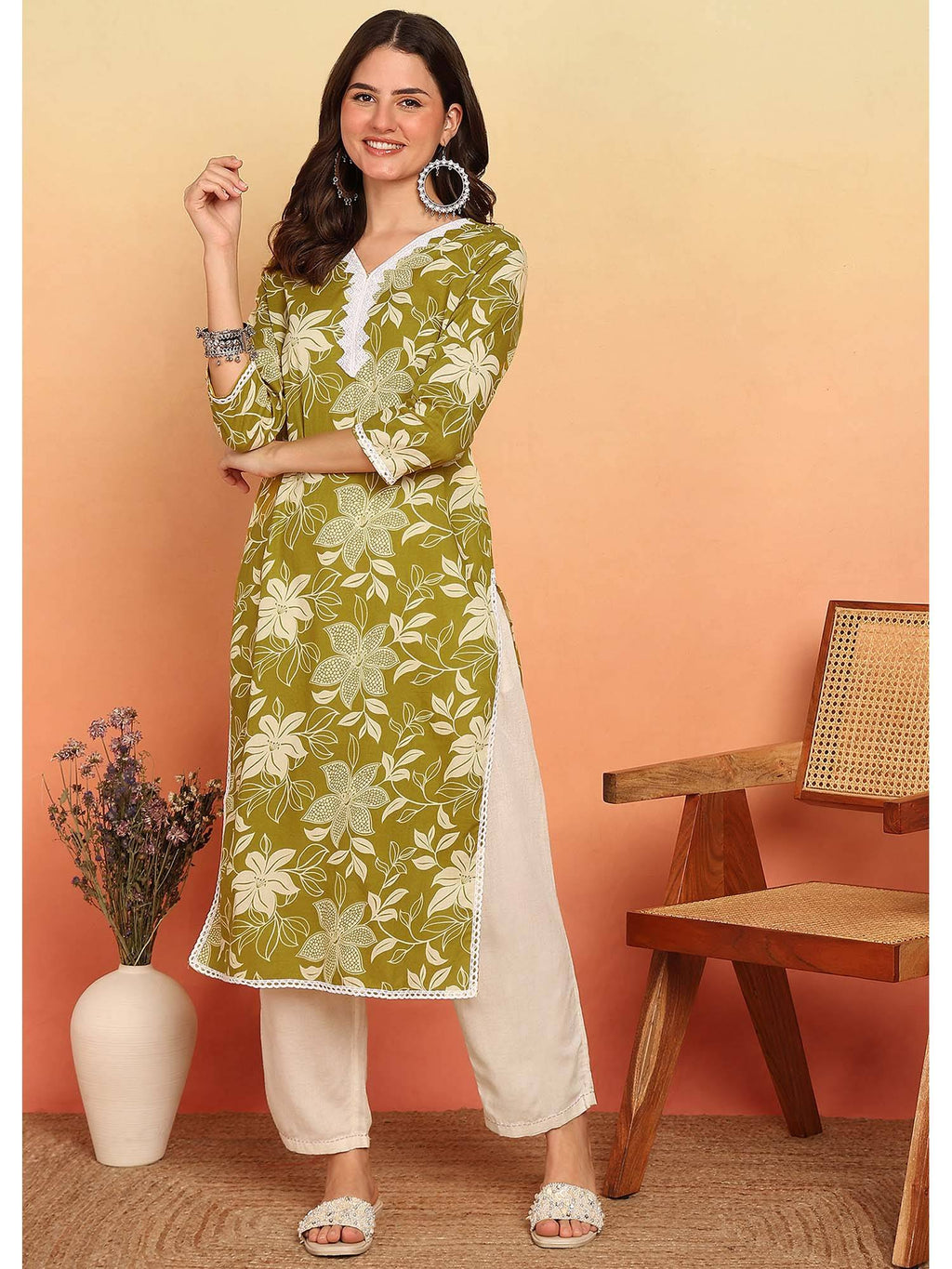 Purple Floral Printed Straight Cotton Stitched Kurta | KDG - view 8