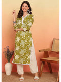 Purple Floral Printed Straight Cotton Stitched Kurta | FY93 - view 8