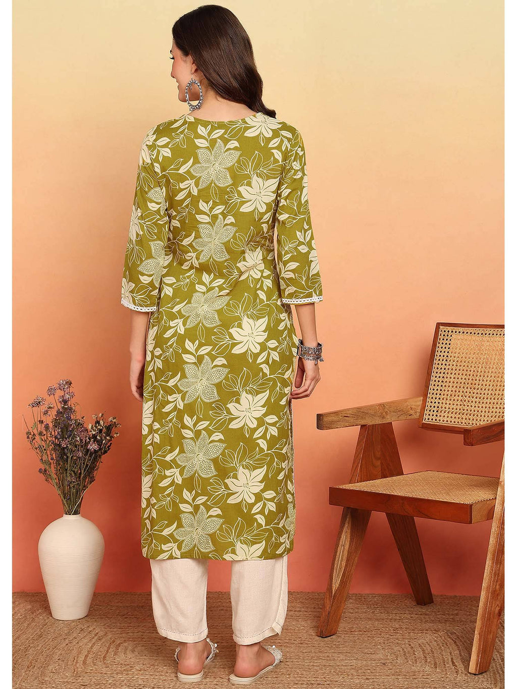 Purple Floral Printed Straight Cotton Stitched Kurta | KDG - view 9
