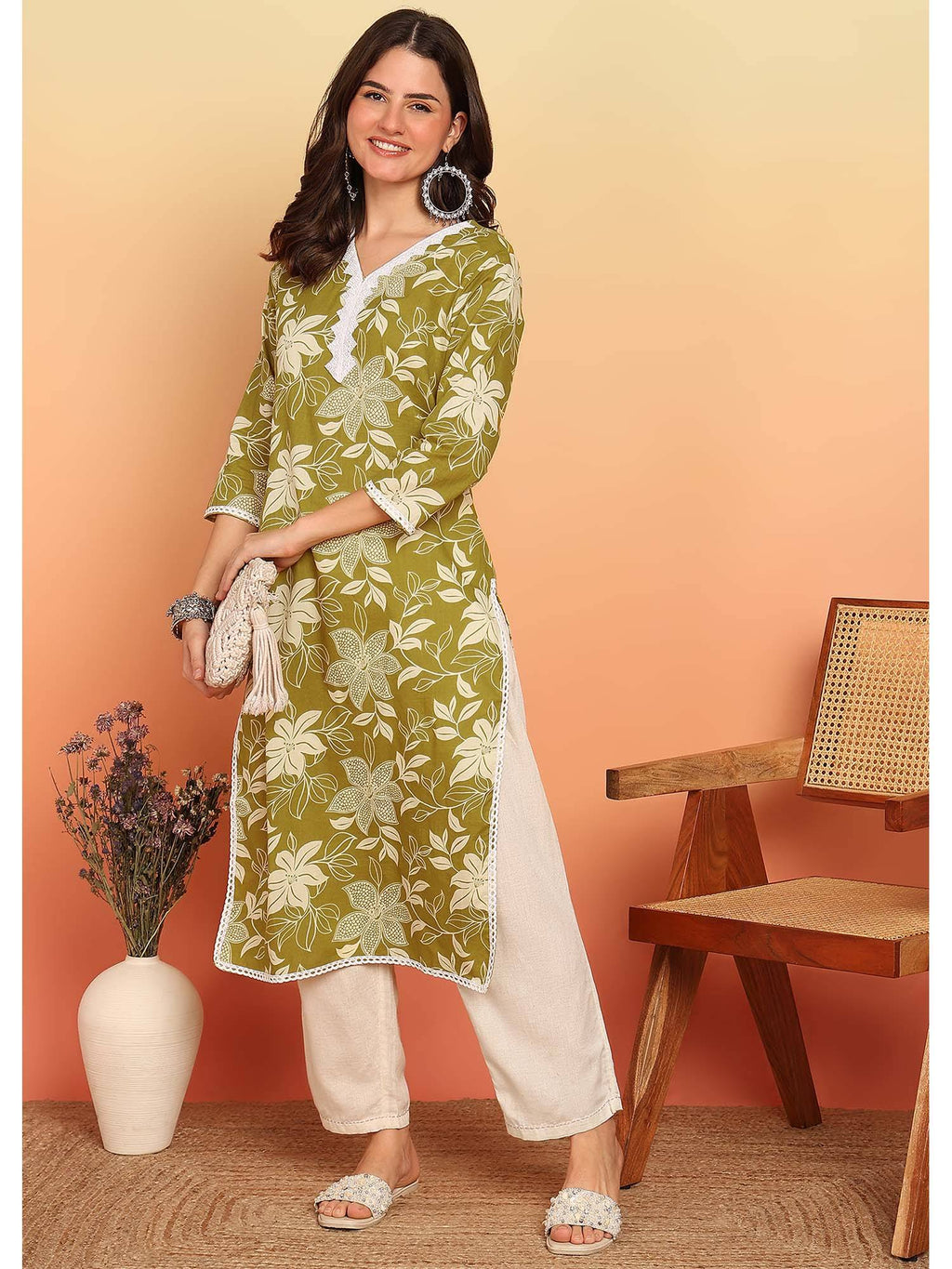 Purple Floral Printed Straight Cotton Stitched Kurta | KDG - view 10