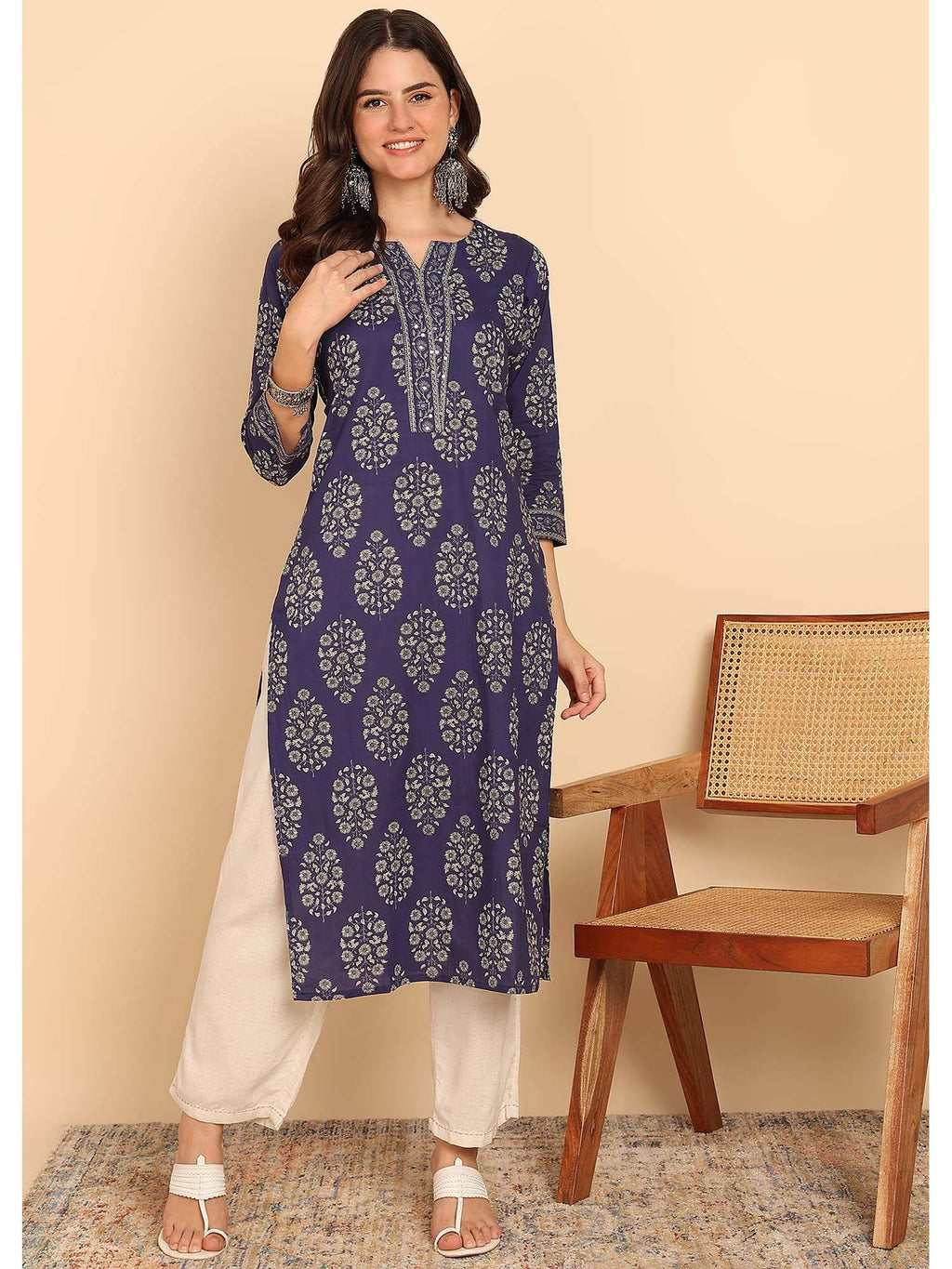 Peacock Green Floral Printed Straight Cotton Stitched Kurta | FY93 - view 8