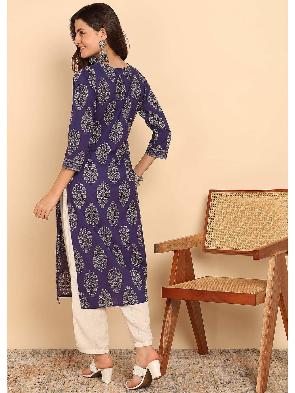 Peacock Green Floral Printed Straight Cotton Stitched Kurta | U3S - view 9