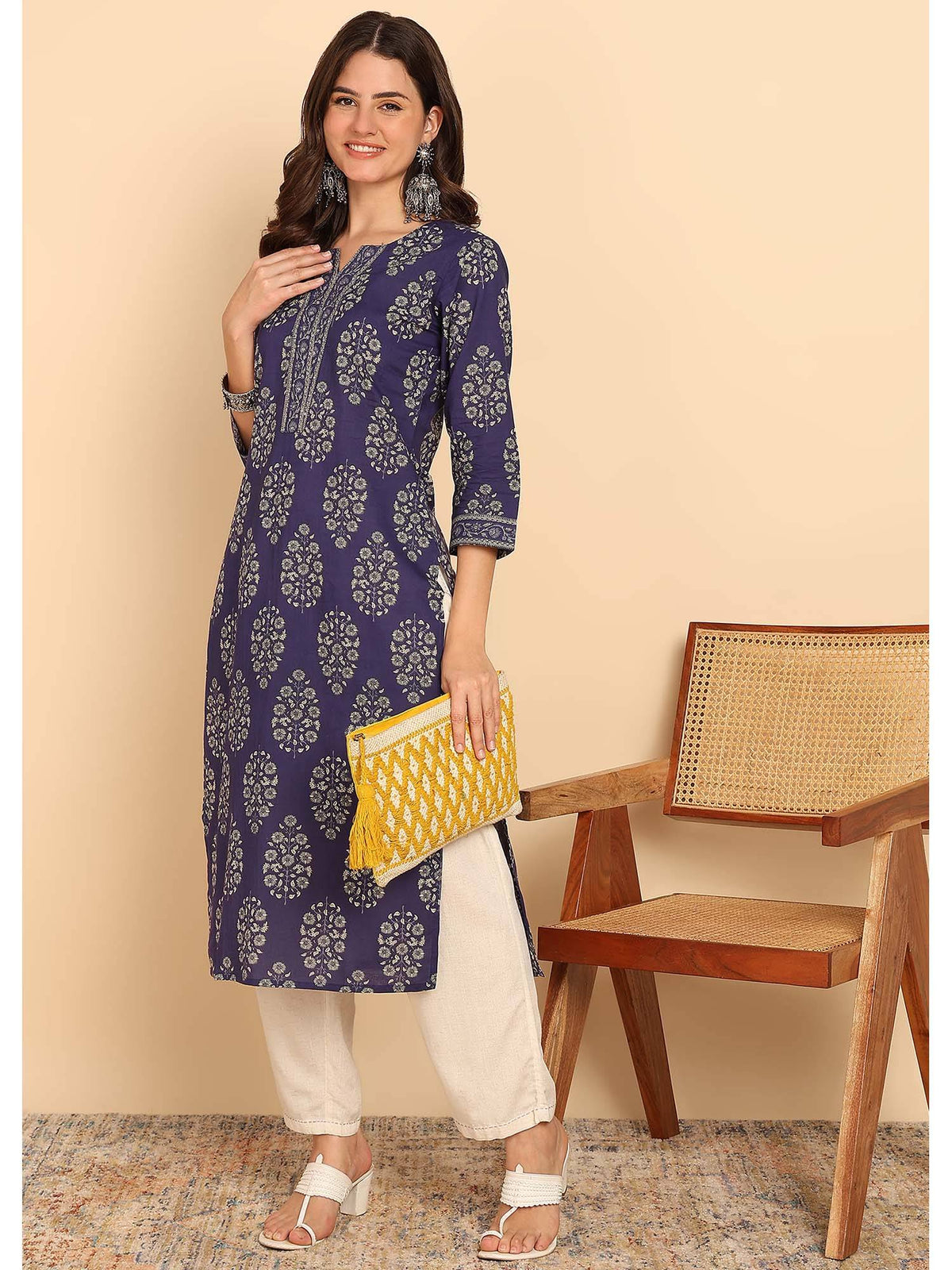 Peacock Green Floral Printed Straight Cotton Stitched Kurta | U3S - view 11