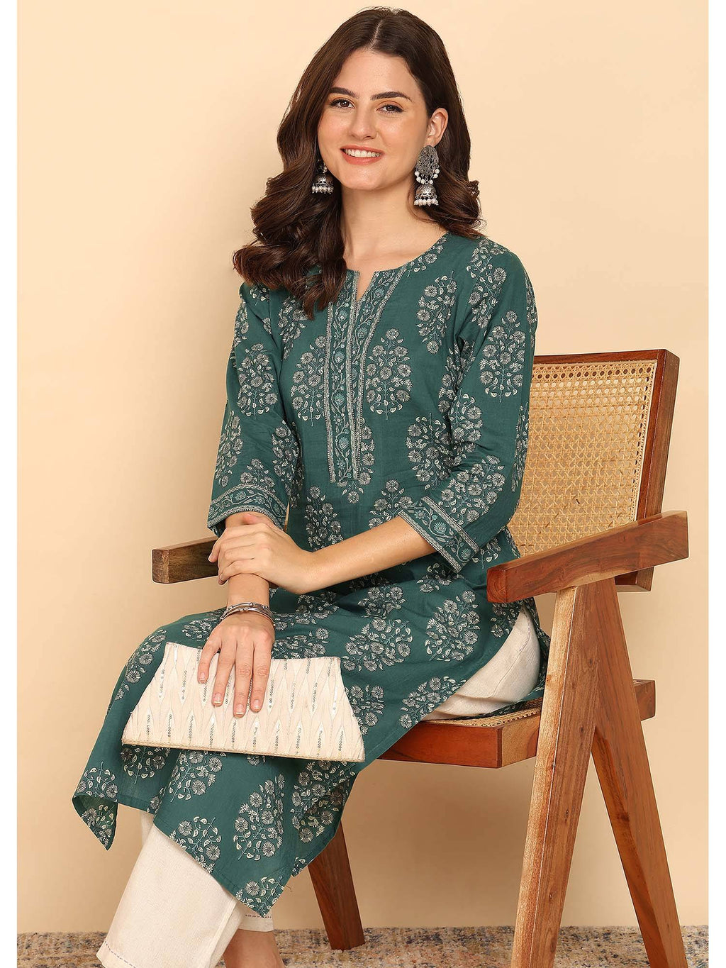 Blue Floral Printed Straight Cotton Stitched Kurta | U3S - view 9