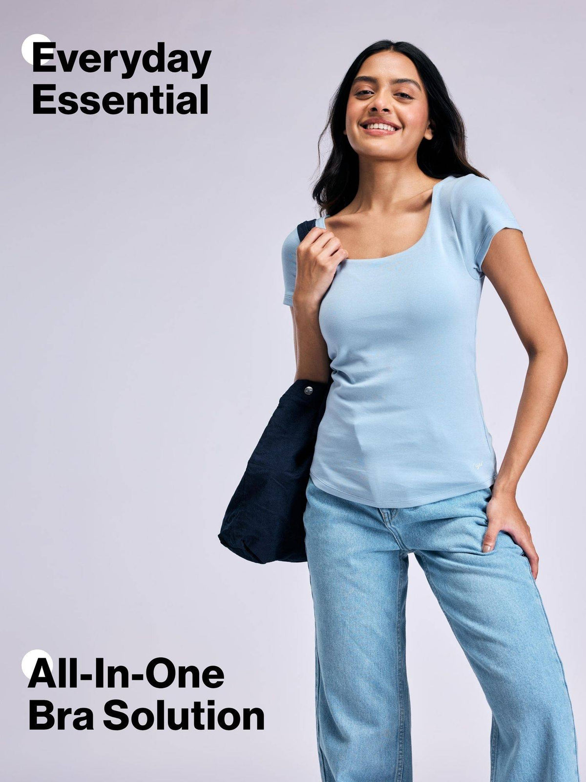 Inbuilt Bra Top in Cotton Stretch Rib NYAT507 Blue | TS56 - view 2