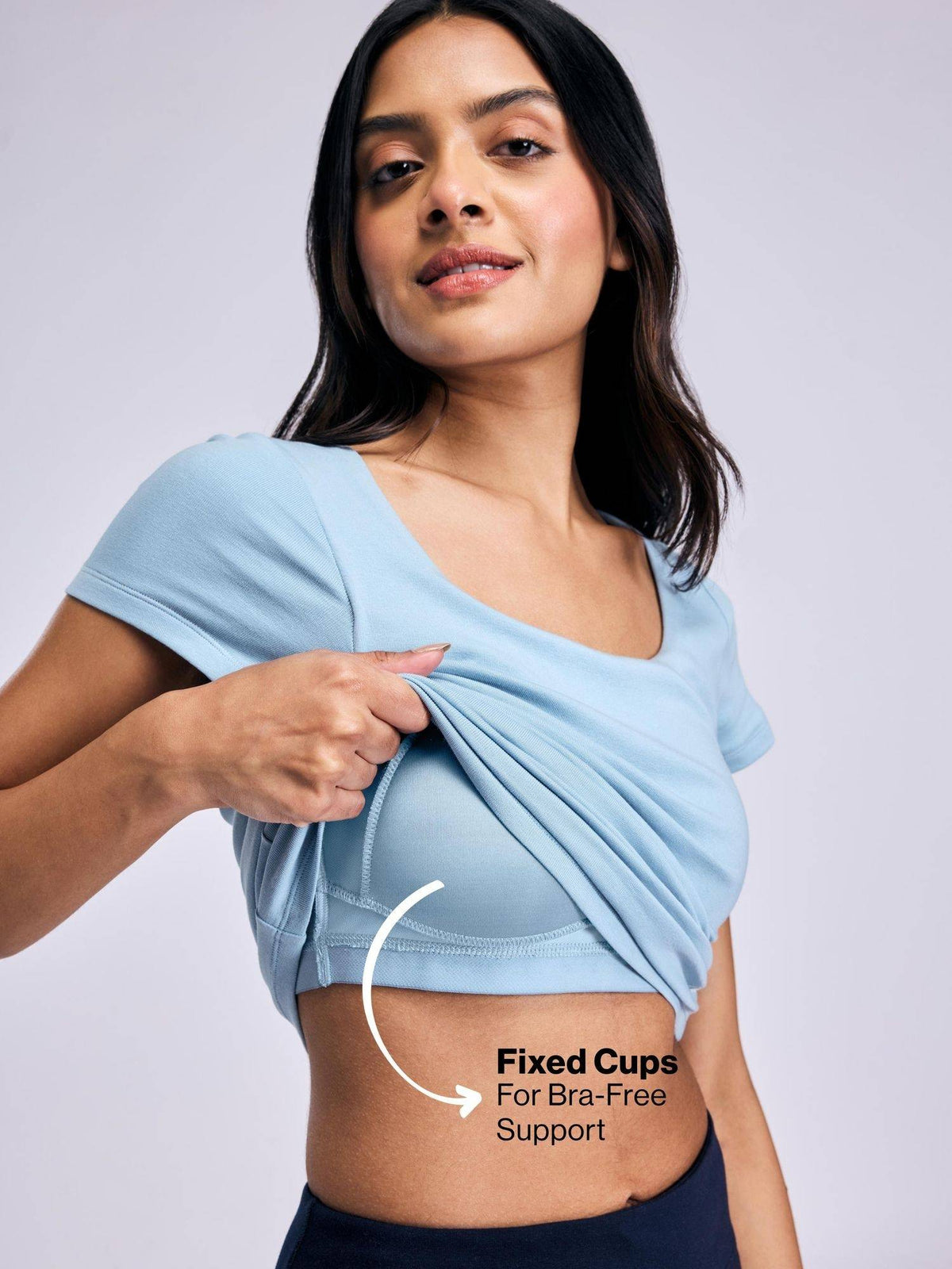 Inbuilt Bra Top in Cotton Stretch Rib NYAT507 Blue | TS56 - view 3