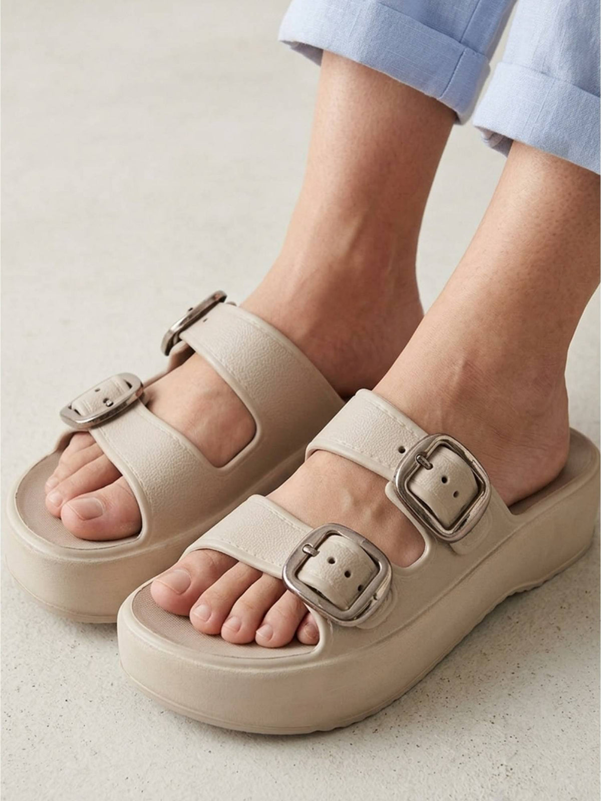 Women Beige Platform Sandals | H78 - view 4