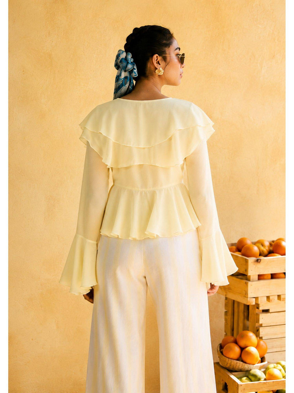 Briar Lemon Yellow Ruffled Boho Crop Top | CT61 - view 2