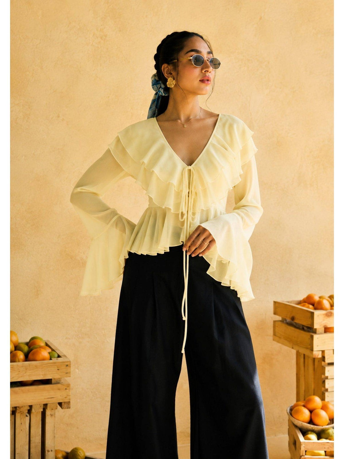 Briar Lemon Yellow Ruffled Boho Crop Top | CT61 - view 3