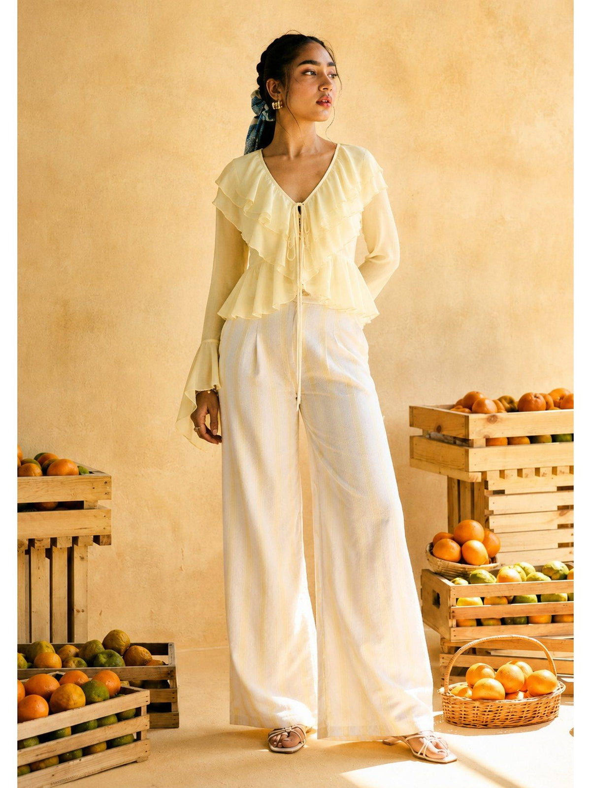 Briar Lemon Yellow Ruffled Boho Crop Top | CT61 - view 4
