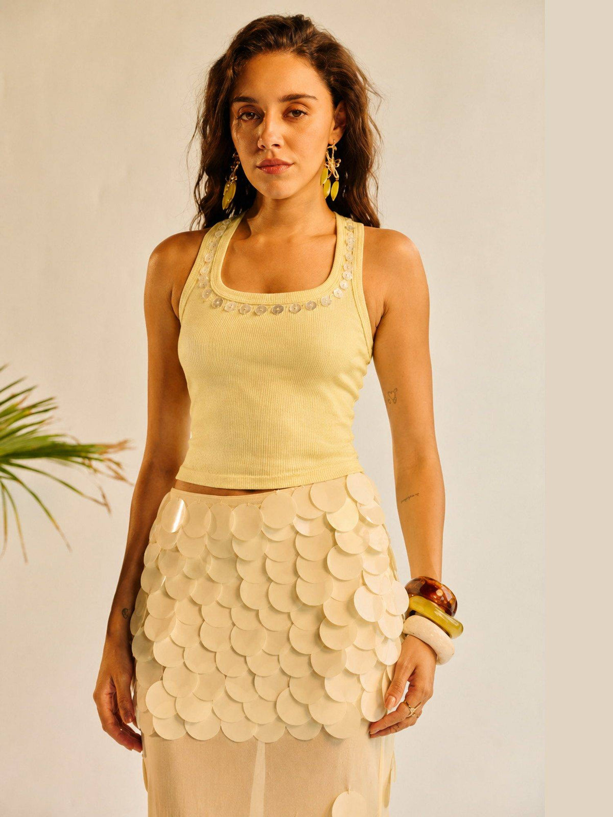 Daisy Yellow Button Embroidered Tank Top | TT98 - view 3